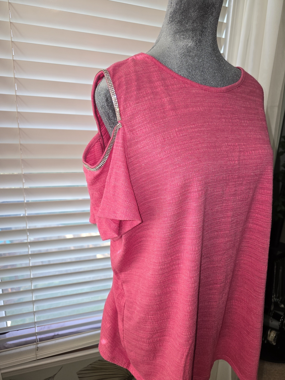 Women’s Pink Cold-Shoulder Top with Rhinestone Detail